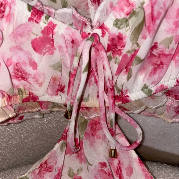 White Pink Floral Off Shoulder Romper - Picture 13 of 13